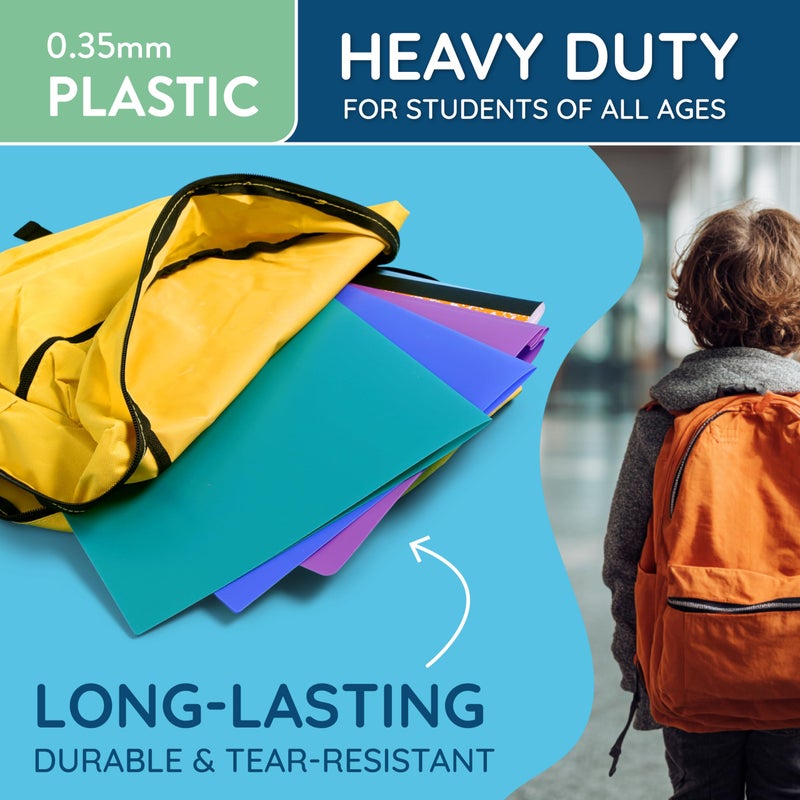 Blue Summit Supplies 6 Pack Multicolor Two Pocket Plastic Folders with Pockets, Heavy Duty Colored 2 Pocket Plastic Folders for School, and Business Card Slot, Home, and Work - Image 2